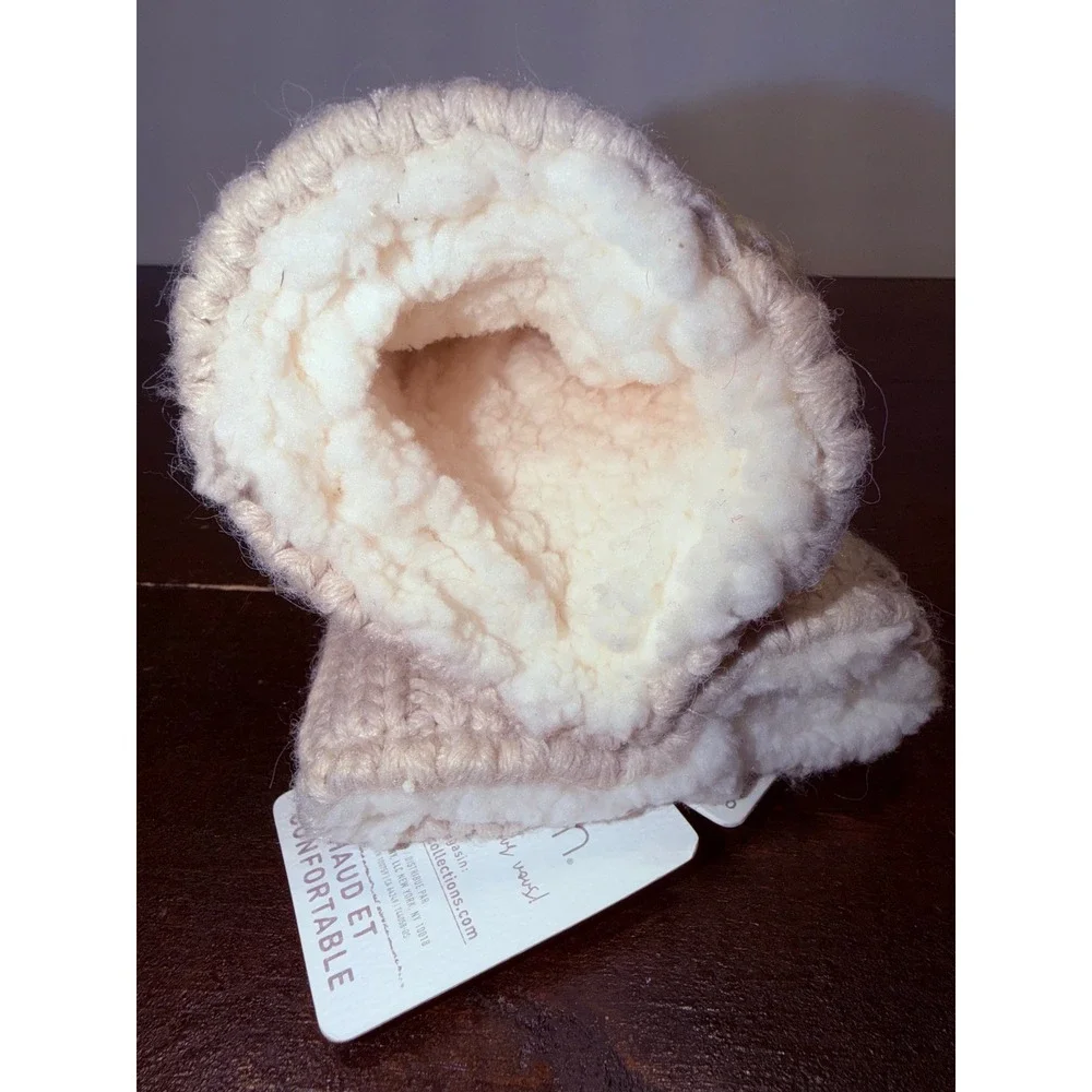 Lemon Cozy & Warm Women Ombre Knit‎ Mittens Beige Blue Faux Shearling Lined NWT